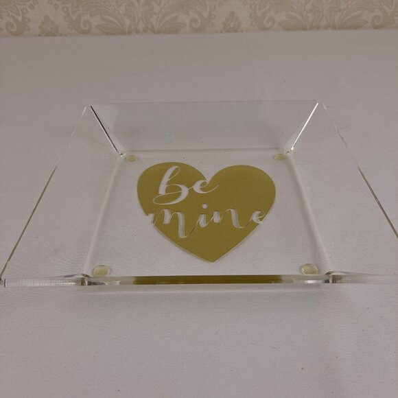 "Be Mine" Clear Acrylic Tray with Gold Graphic Silicone Pads on Bottom NWOT - Picture 2 of 6